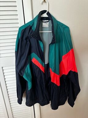 Adidas Windbreaker Jacket in Teal, Navy & Coral